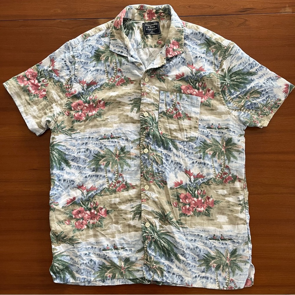 🌴 Abercrombie & Fitch XL Hawaiian Floral Palm Tree Shirt Beach Vacation Cruise - Picture 7 of 11